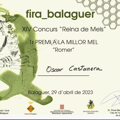 1r Premio 2023 Miel de Romero. XIV Concurso "Reina de Mels" Fira Q Balaguer